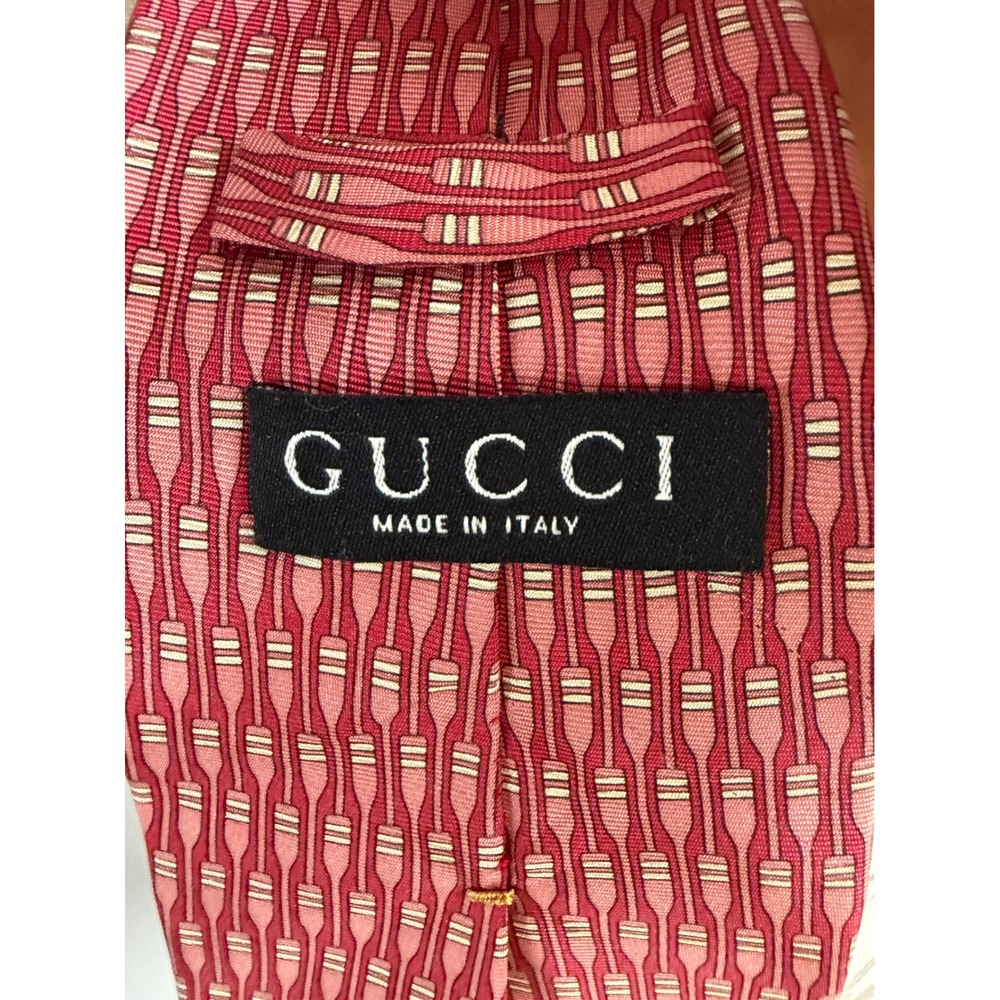 Gucci Mens Silk Tie Red Pink Nautical Oar Paddle Print Made in Italy - Picture 5 of 10